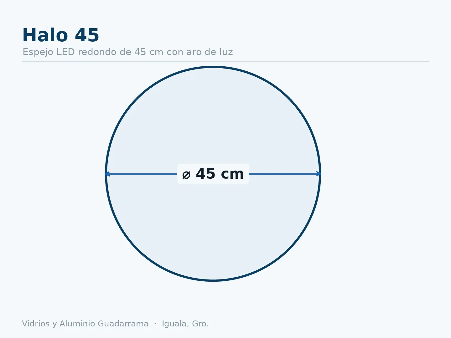 Halo 45 — Espejo LED redondo de 45 cm con aro de luz — medidas