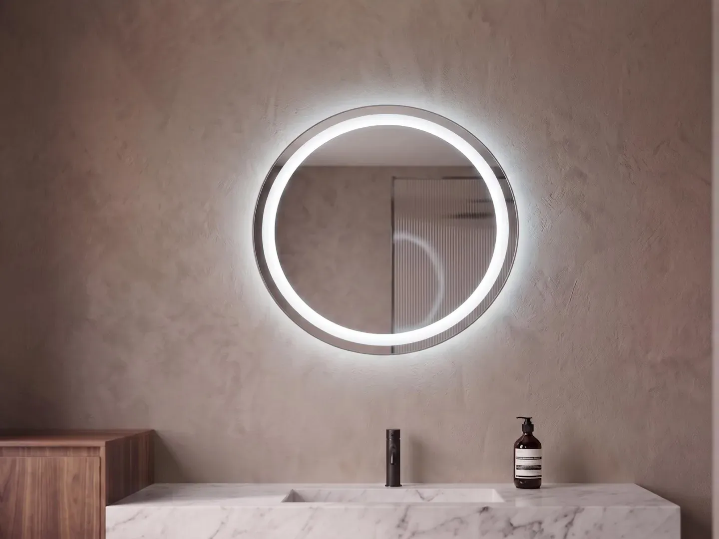 Halo 45 — Espejo LED redondo de 45 cm con aro de luz