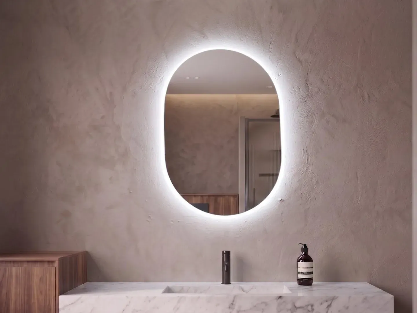 Aura 52 — Espejo LED ovalado de 37.5 × 52 cm retroiluminado