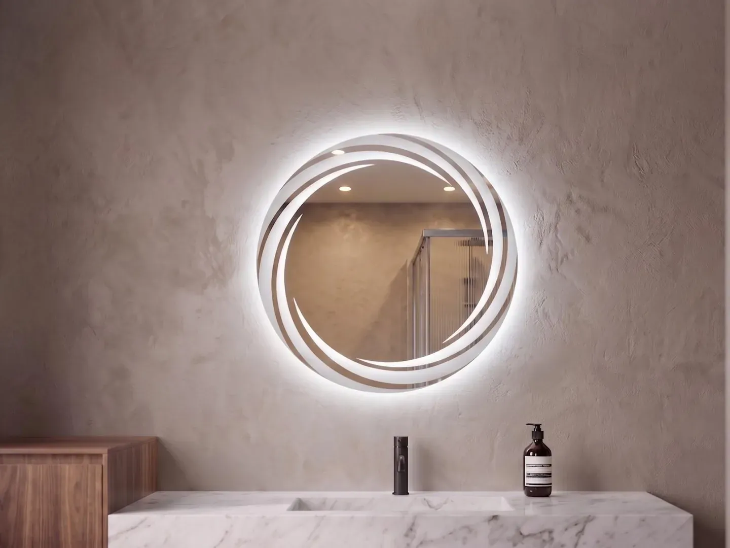 Laurel 45 — Espejo LED redondo de 45 cm con hojas grandes
