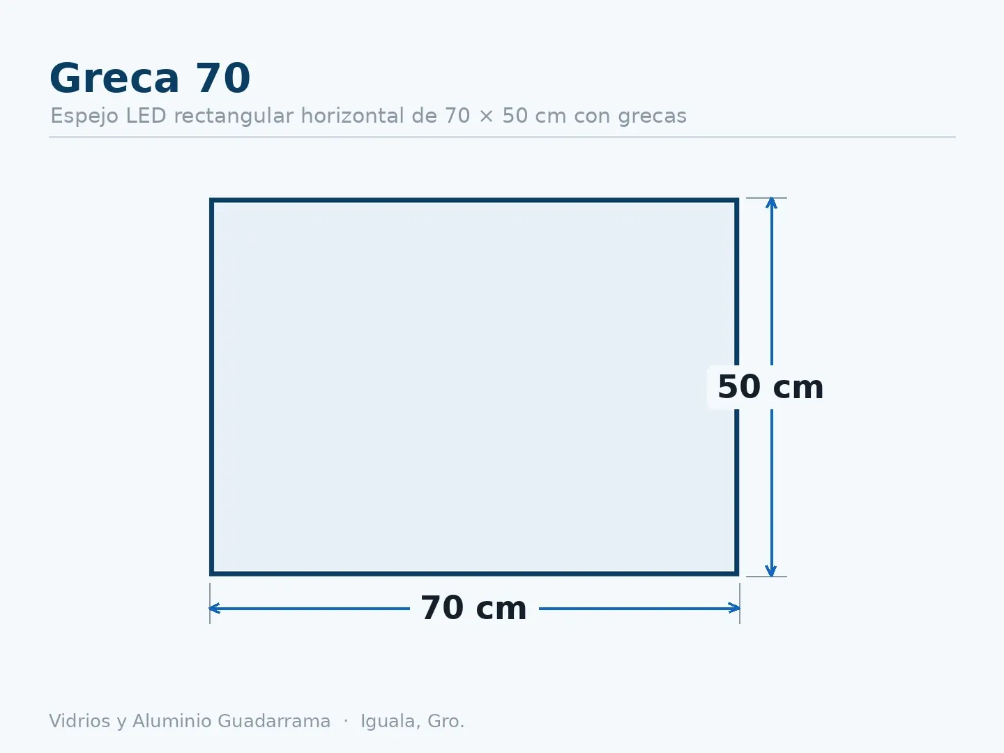 Greca 70 — Espejo LED rectangular horizontal de 70 × 50 cm con grecas — medidas