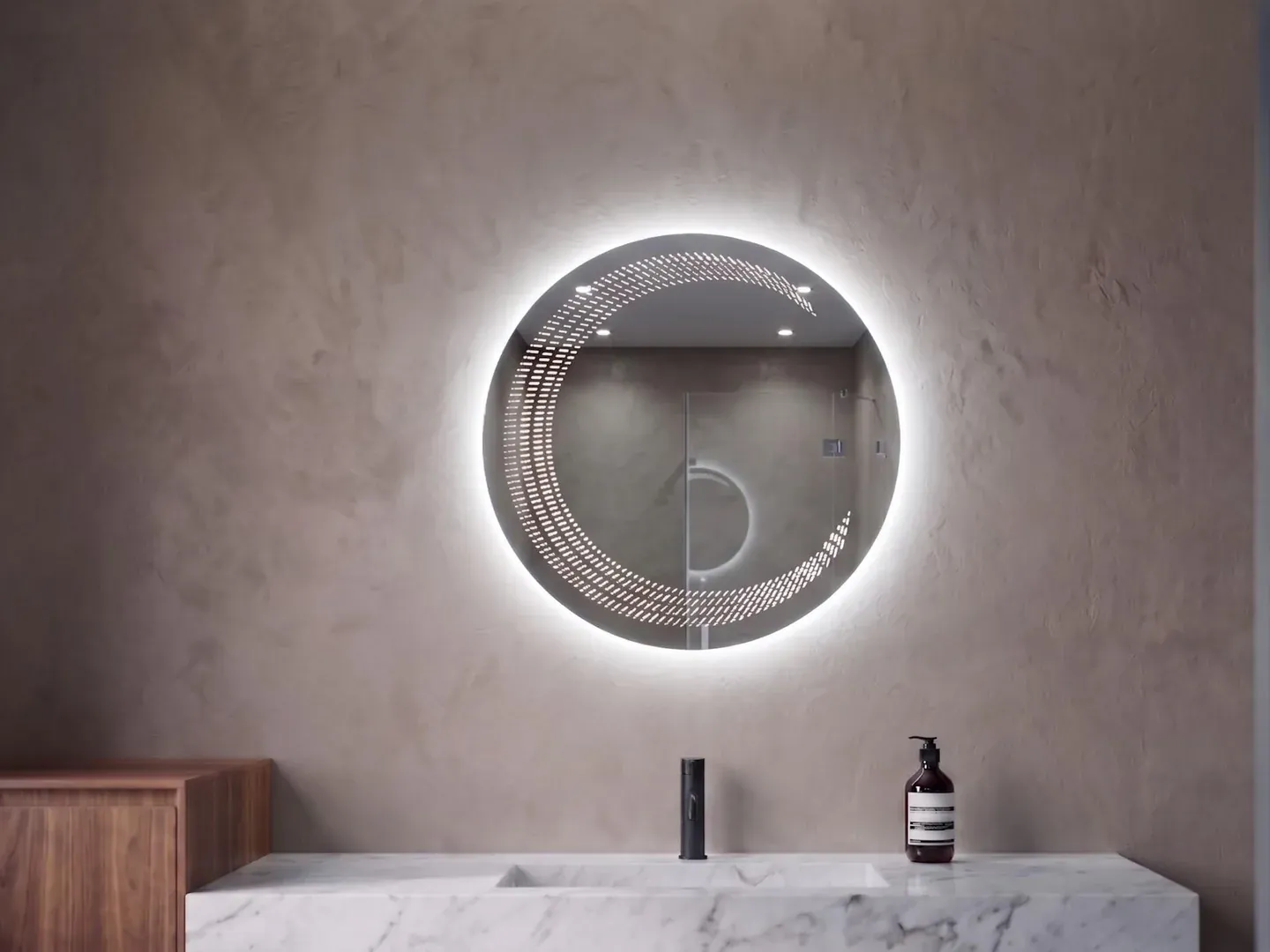 Luna 45 — Espejo LED redondo de 45 cm con efecto infinito