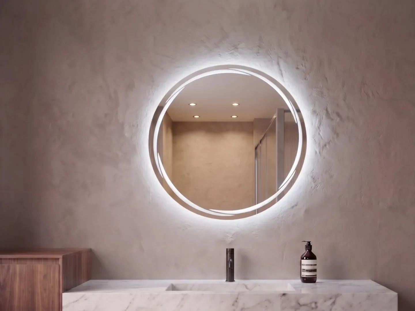 Olivo 45 — Espejo LED redondo de 45 cm con hojas de olivo