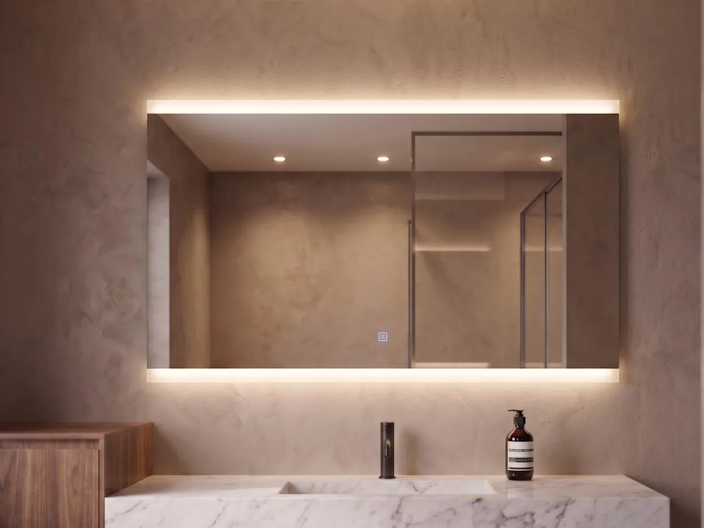Alba 52 — Espejo LED rectangular horizontal de 52 × 37.5 cm con luz arriba y abajo — luz cálida