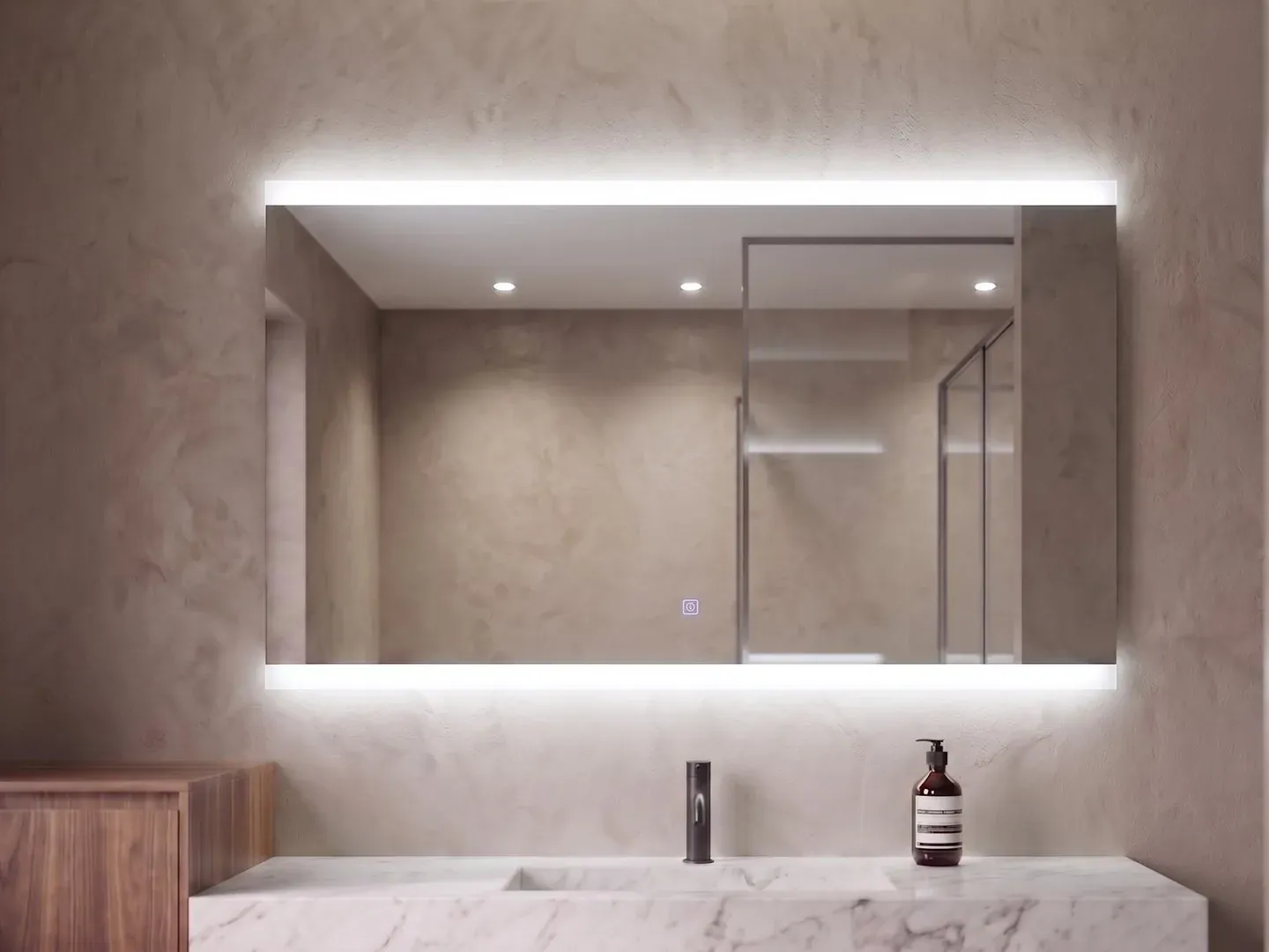 Alba 52 — Espejo LED rectangular horizontal de 52 × 37.5 cm con luz arriba y abajo