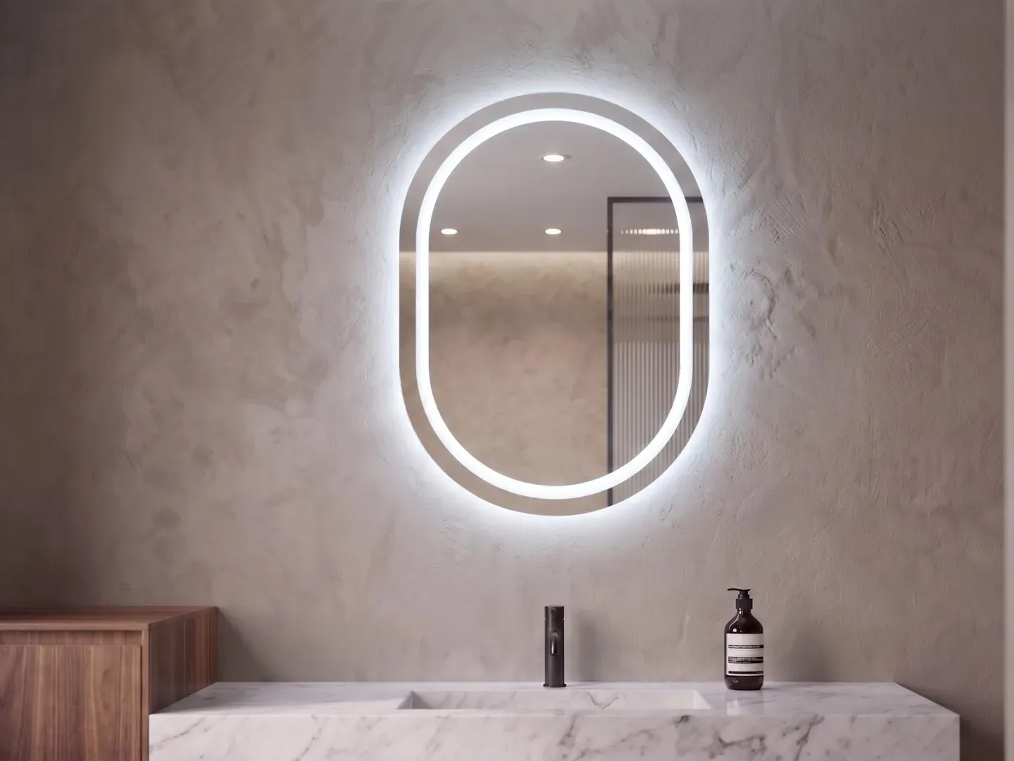 Elipse 52 — Espejo LED ovalado de 37.5 × 52 cm con luz perimetral
